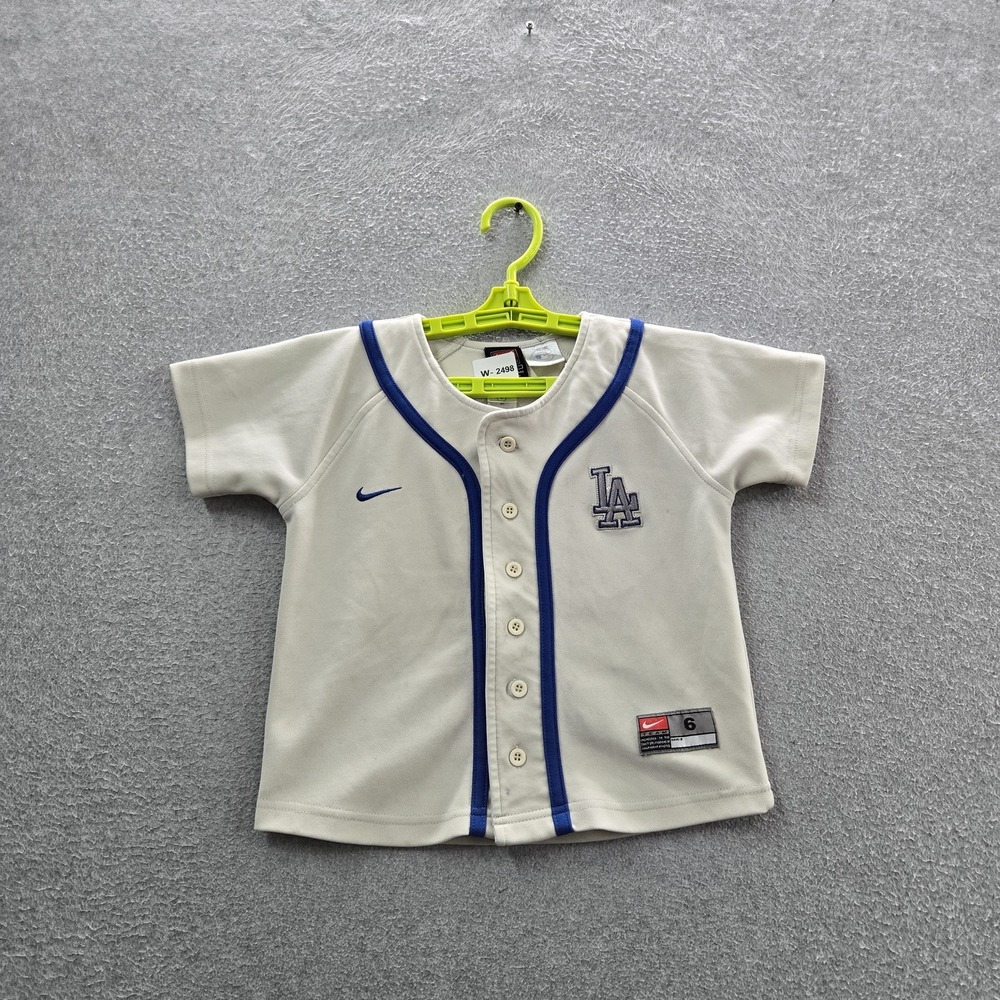 VINTAGE Los Angeles Dodgers Boys Jersey 6 White Embroidered Nike Team